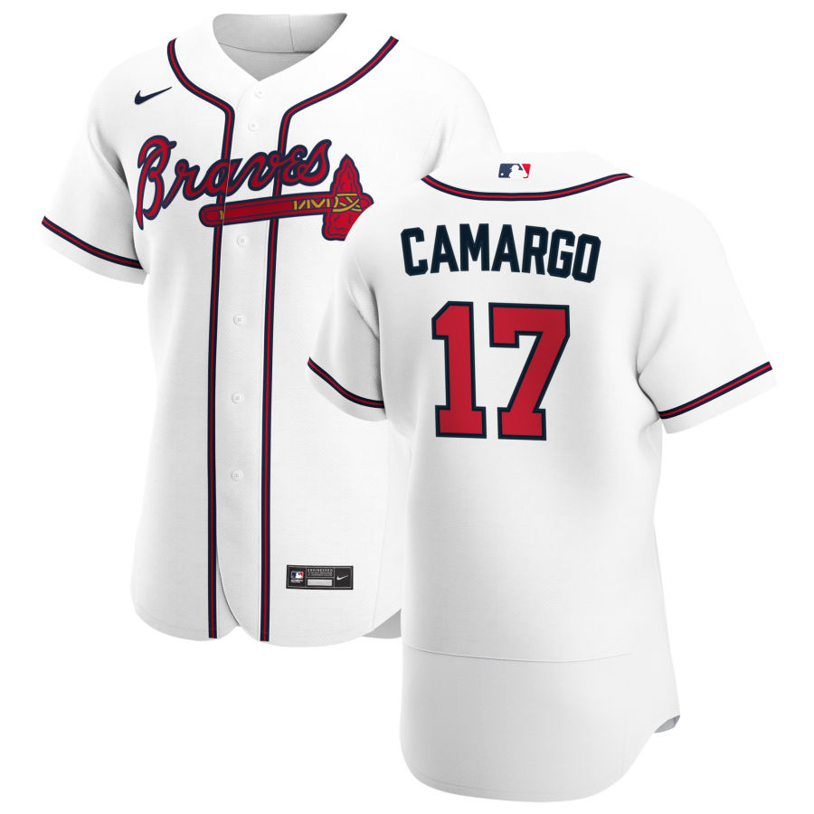 Atlanta Braves #17 Johan Camargo Men Nike White Home 2020 Authentic Player MLB Jersey